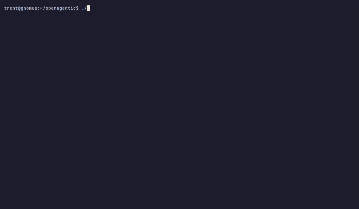 OpenAgentics — running in the terminal